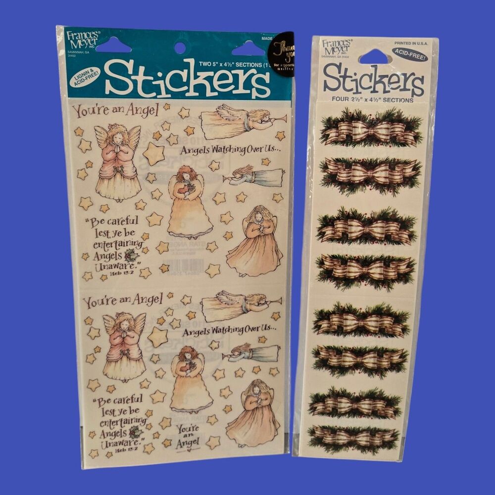 Holiday Vintage Christmas Stickers Frances Meyer Candy Stripe Bows & Star Angels